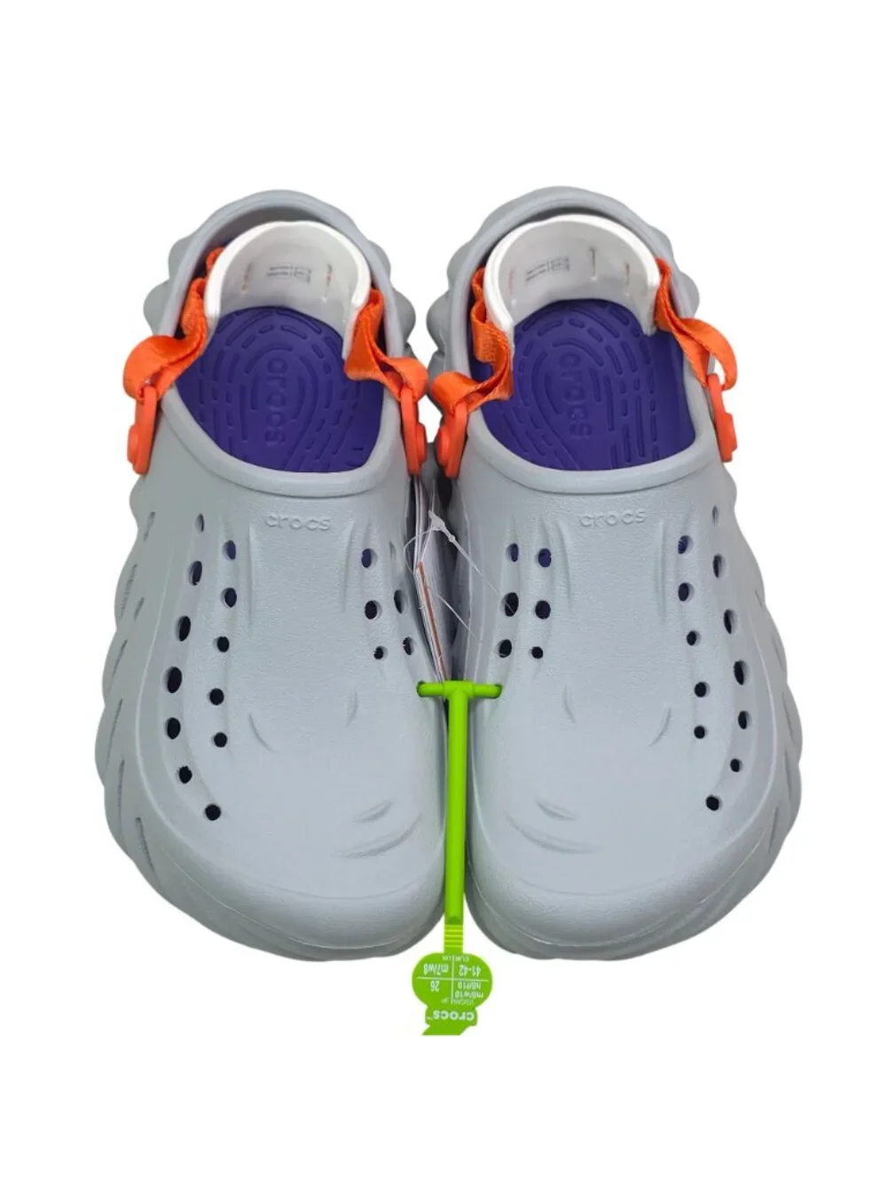 Crocs Echo Clog M8 W10 Gray Orange Strap Purple Insole Lightweight Sandals
